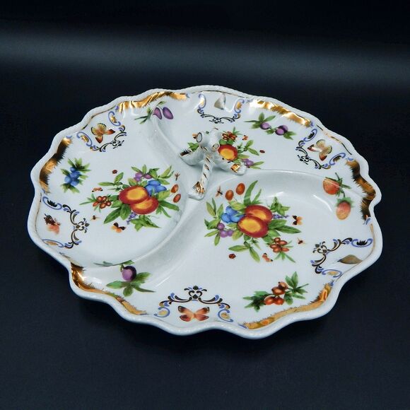 I. Godinger & Co. Yorkshire Three Section Divided Porcelain Tidbit Dish 11 Inch - Picture 1 of 13